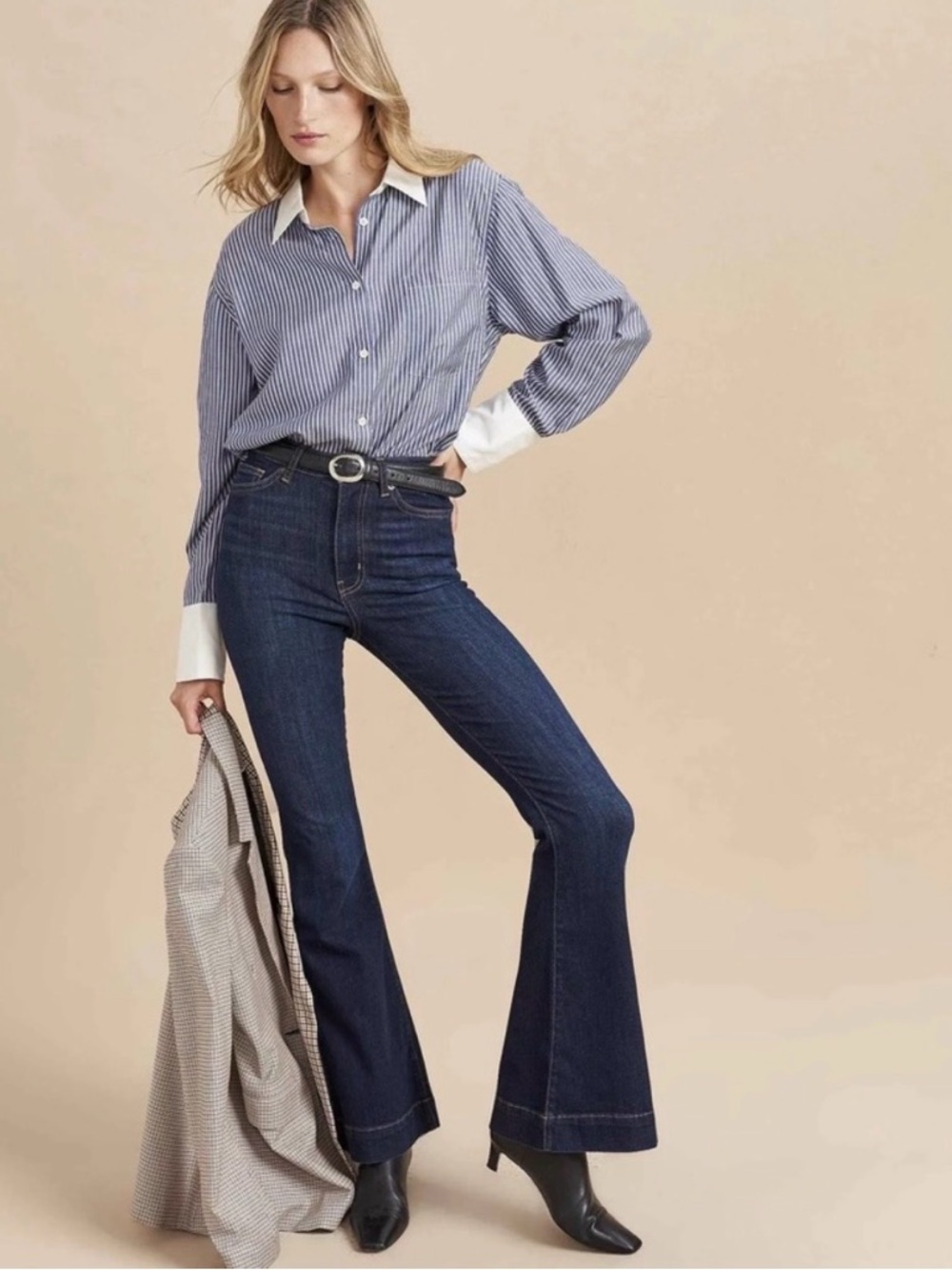 La Ligne Dark Blue High-Rise Flare Jeans